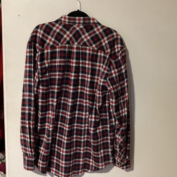 Flannel navy and red plaid. Tried on once. - Picture 3 of 3
